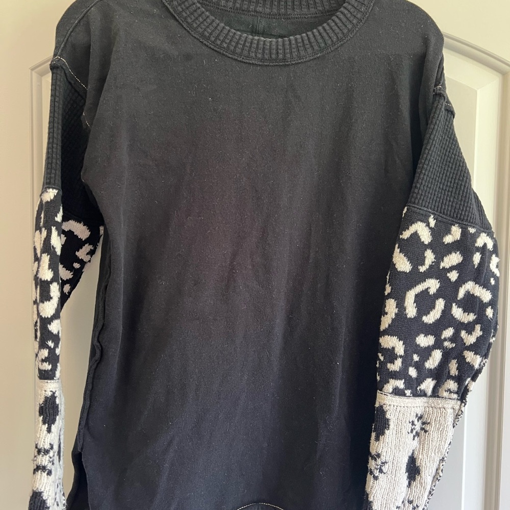 Free People Black Leopard Sleeve Women's Sweater